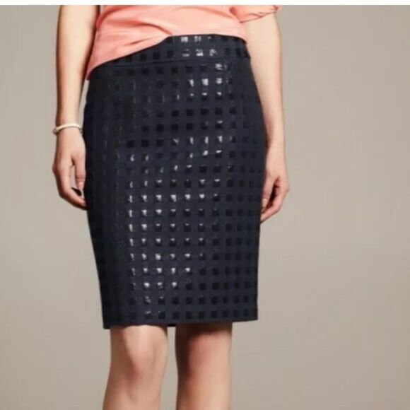 Banana republic Navy blue black check print Pencil skirt work career office - Picture 14 of 14